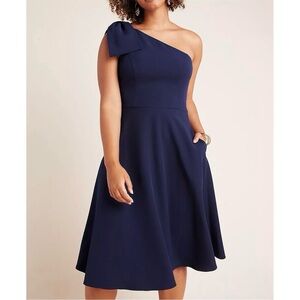 Gal Meets Glam Women's Yvonne One-Shoulder Mini Dress Bow Blue Size 4P Petites